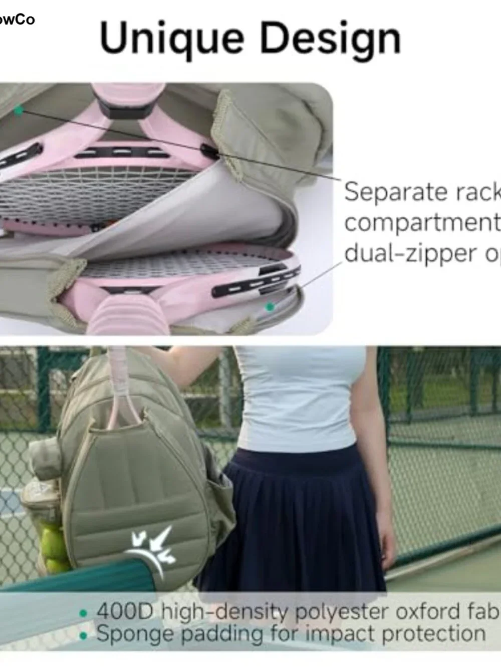 Tennis Backpack for Women Men, Holds 2 Rackets, Pickleball Badminton Gym Bag
